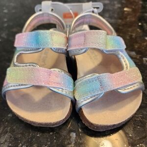 Carters Rainbow Glitter Sandal Toddler Size 4 Velcro Strap Tie Dye NWT Silver